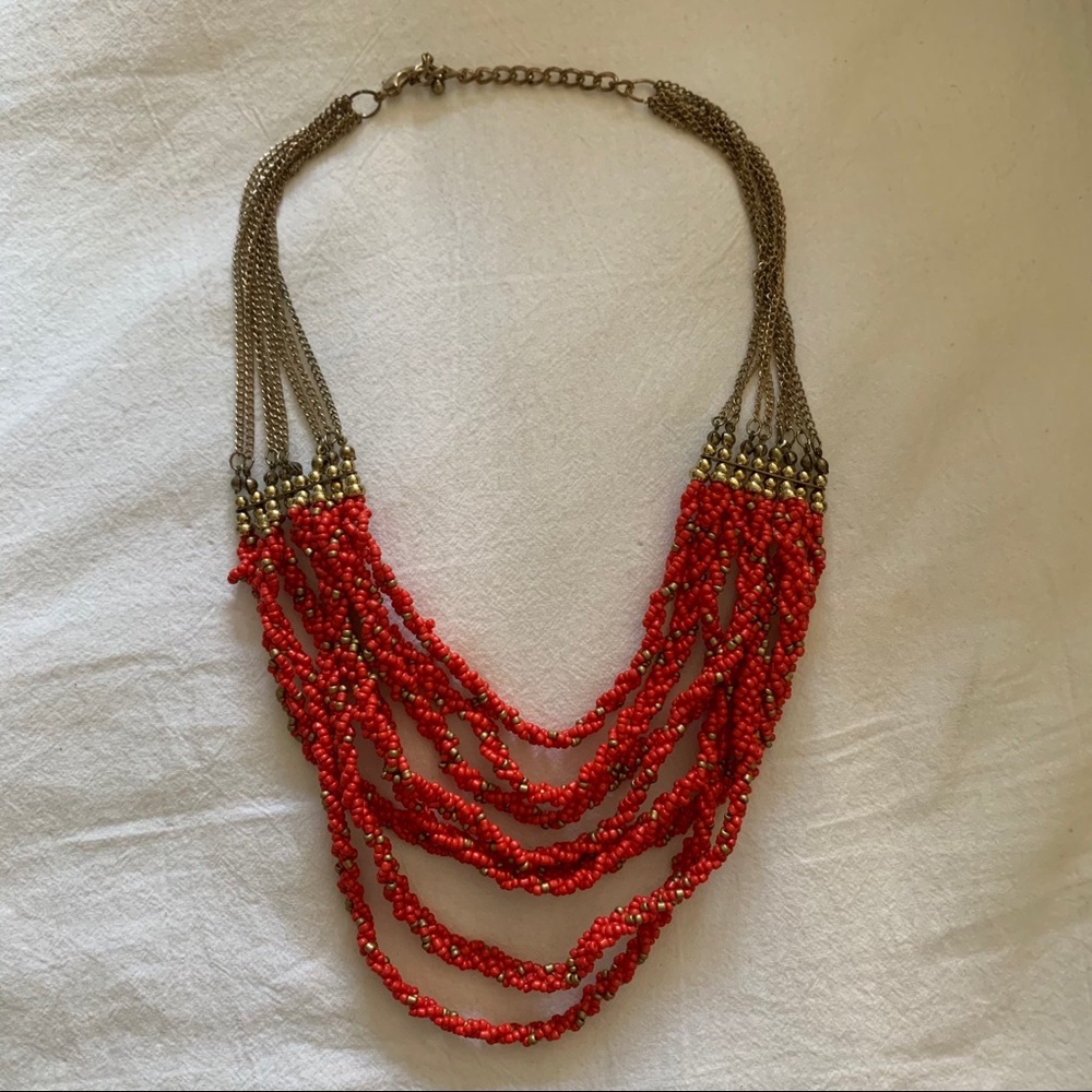 Red/Coral statement beaded necklace